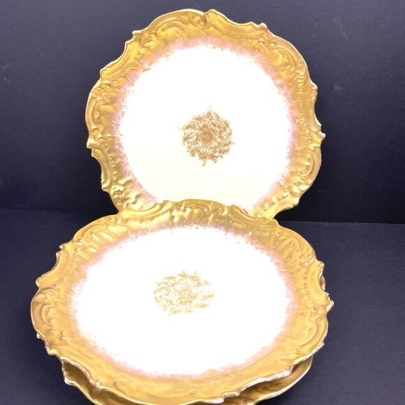 Set 3 Antique LIMOGES France Heavy Gold Trim and Gilded Emblem 9 inch Plates - Picture 1 of 8